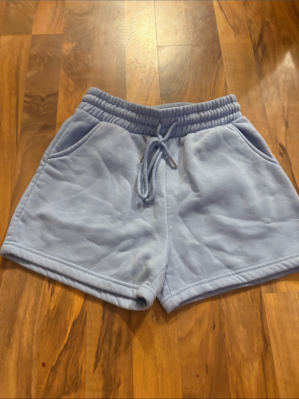 Women's Light Blue Athletic Fleece Shorts with Drawstring Waist